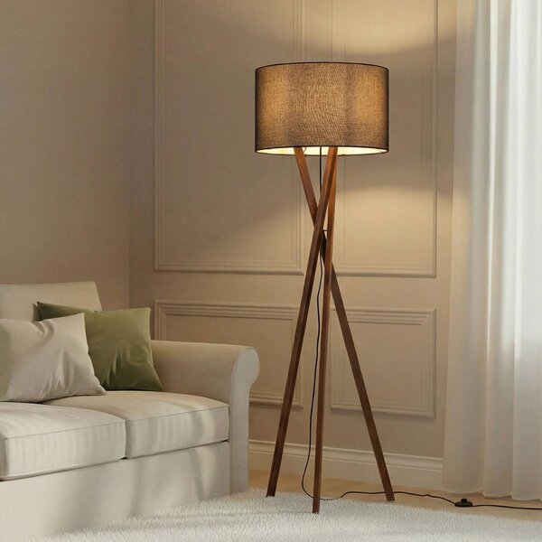 Lampa stojąca Auriane Lucande, ciemne drewno, salon / jadalnia, tkanina / materiał / jedwab, skandynawski