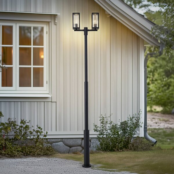 Lucande Lampa zewnętrzna Siveta, 240 cm, 2-punktowa, czarna, E27, IP65 Siveta Lucande, możliwość ściemniania, czarny, aluminium, nowoczesny