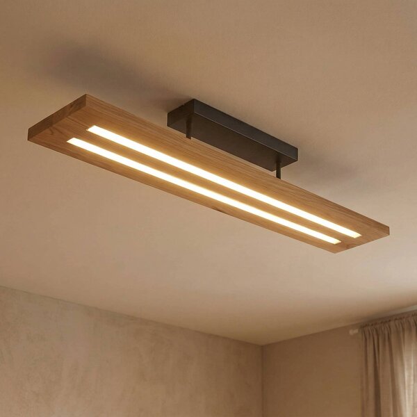 Lampa sufitowa Nesaja Lindby, możliwość ściemniania, jasne drewno, salon / jadalnia, drewno, dworkowy / rustykalny