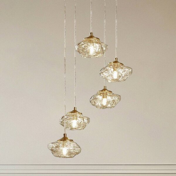 Lampa wisząca szklana Piatra Lindby, możliwość ściemniania, kremowy / amber, salon / jadalnia, szkło, nowoczesny