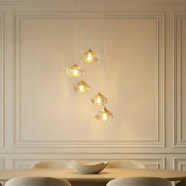 Lampa wisząca szklana Piatra Lindby, możliwość ściemniania, kremowy / amber, salon / jadalnia, szkło, nowoczesny
