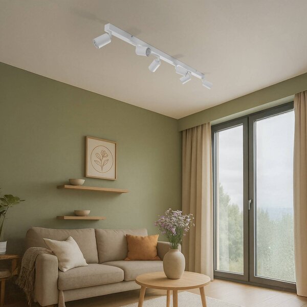 Reflektor sufitowy Top, biały, 127 cm, 6-punktowa, metal, GU10 NEX TK Lighting, możliwość ściemniania, biały / opal, salon / jadalnia, metal, nowoczesny