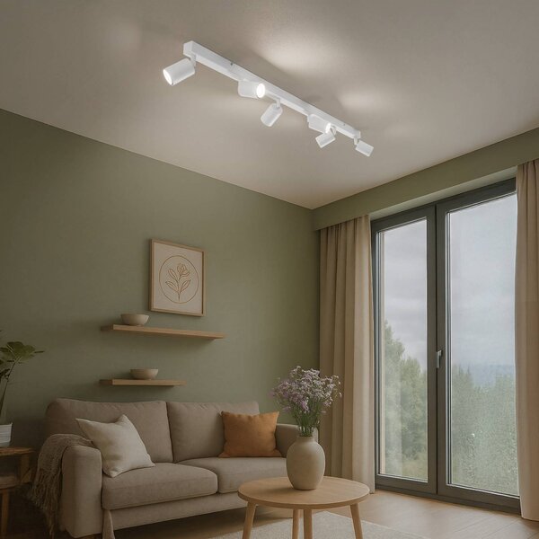 Reflektor sufitowy Top, biały, 127 cm, 6-punktowa, metal, GU10 NEX TK Lighting, możliwość ściemniania, biały / opal, salon / jadalnia, metal, nowoczesny