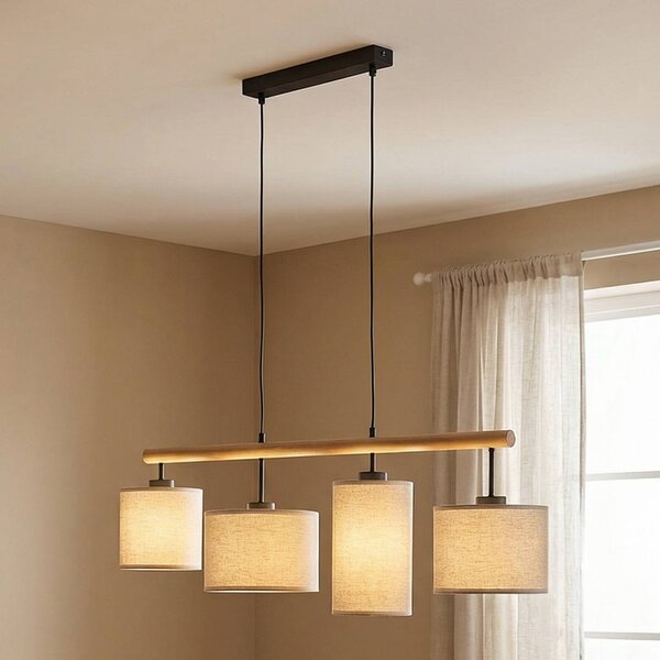 Żyrandol Deva Nature, 4-punktowa, tekstylna Nature TK Lighting, możliwość ściemniania, jasne drewno, salon / jadalnia, drewno, skandynawski