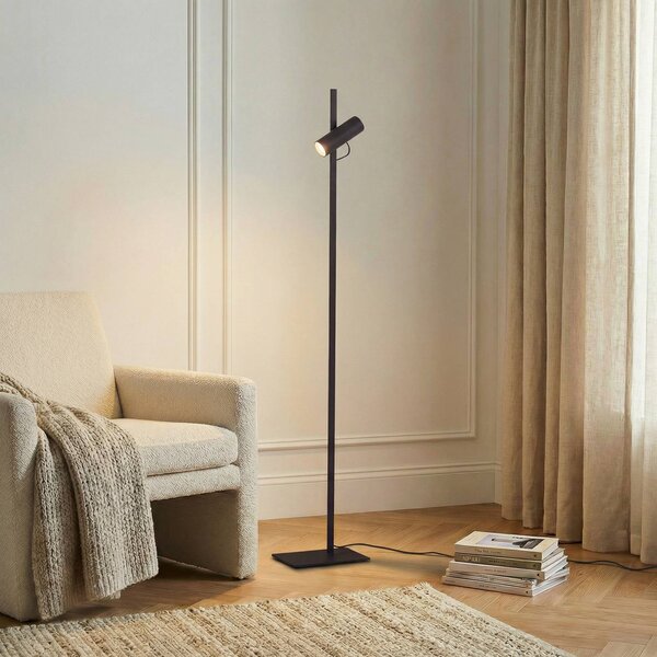 Lampa stojąca Lysias Lucande, czarny, salon / jadalnia, metal, nowoczesny