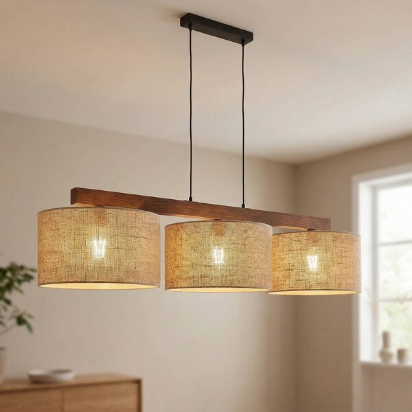 Lampa wisząca Juta TK Lighting, możliwość ściemniania, jasne drewno, salon / jadalnia, tkanina / materiał / jedwab