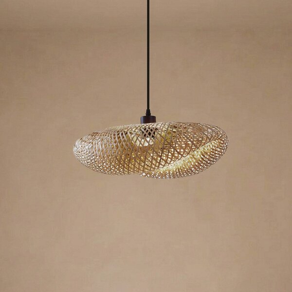 Lampa wisząca Eleane Lindby, możliwość ściemniania, jasne drewno, salon / jadalnia, bambus, dworkowy / rustykalny