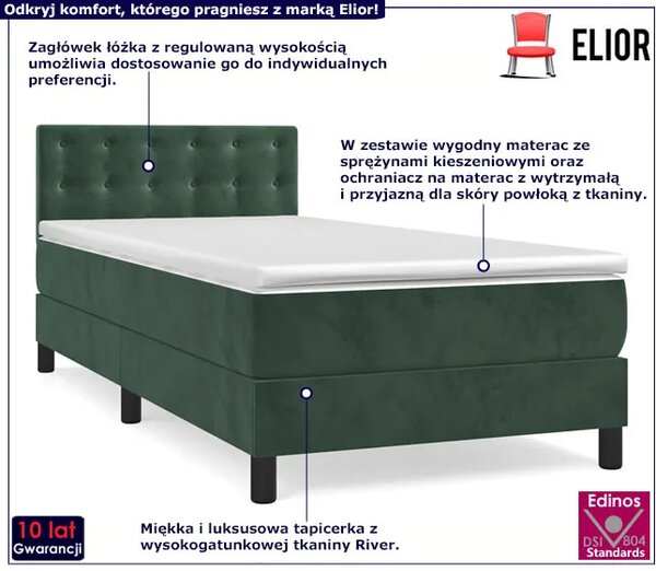 Zielone kontynentalne łóżko z materacem 90x200 L3-W68