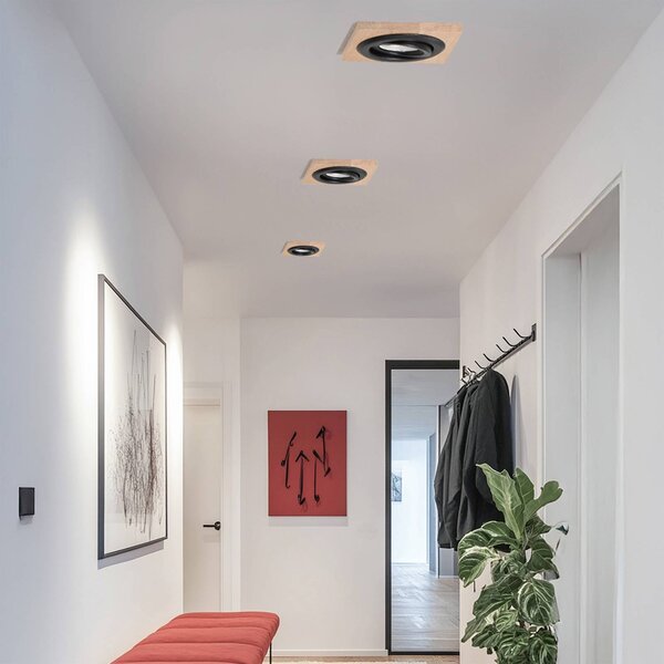 Lampa sufitowa do wbudowania Tobby, 10 x cm, zestaw 3 szt. drewno dębowe GU10 Tobby Lamkur, możliwość ściemniania, jasne drewno, salon / jadalnia, drewno, skandynawski