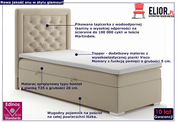 Jednoosobowe łóżko boxspring 90x200 B9-S07