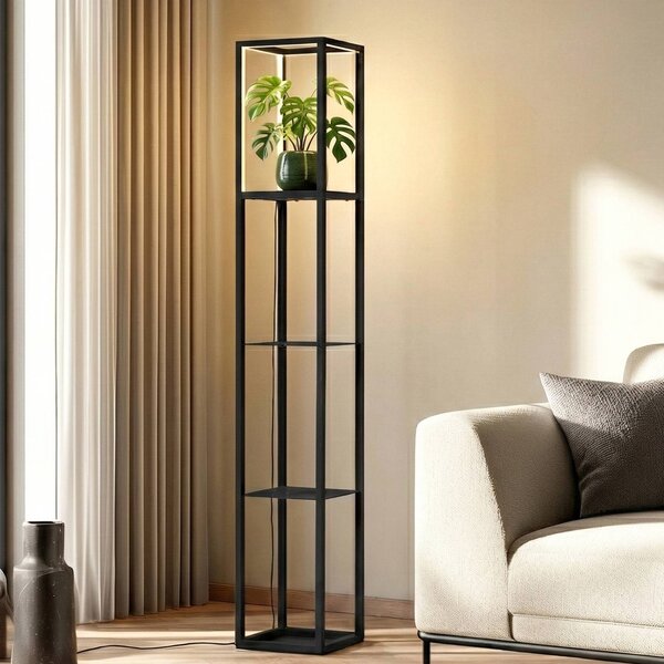 Lampa stojąca LED Birta Lindby, możliwość ściemniania, czarny, salon / jadalnia, metal, nowoczesny