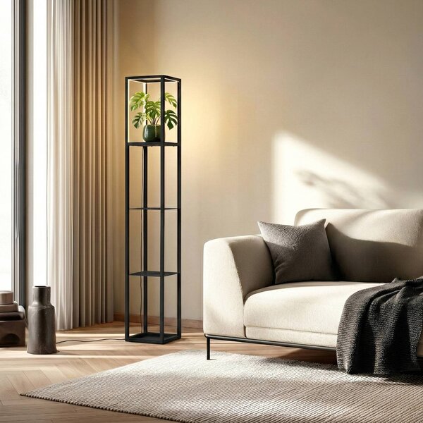 Lampa stojąca LED Birta Lindby, możliwość ściemniania, czarny, salon / jadalnia, metal, nowoczesny