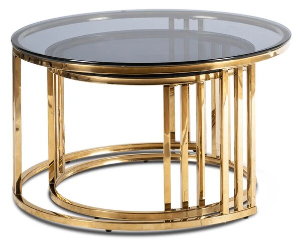 Zestaw Stolików Kawowych TRITON MAX 80 cm/60 cm Szary/Złoty Glamour