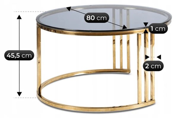 Zestaw Stolików Kawowych TRITON MAX 80 cm/60 cm Szary/Złoty Glamour
