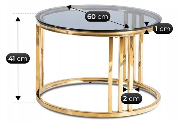 Zestaw Stolików Kawowych TRITON MAX 80 cm/60 cm Szary/Złoty Glamour
