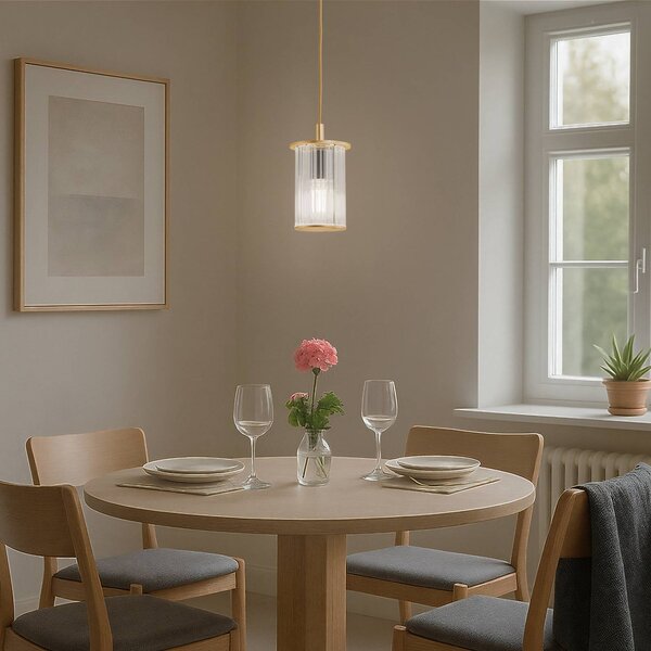 Lampa wisząca zewnętrzna Nora, złota/przezroczysta, IP44, szkło Nora Argon, możliwość ściemniania, mosiężny / złoty, szkło