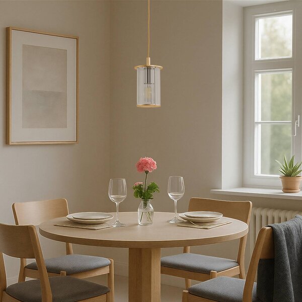 Lampa wisząca zewnętrzna Nora, złota/przezroczysta, IP44, szkło Nora Argon, możliwość ściemniania, mosiężny / złoty, szkło
