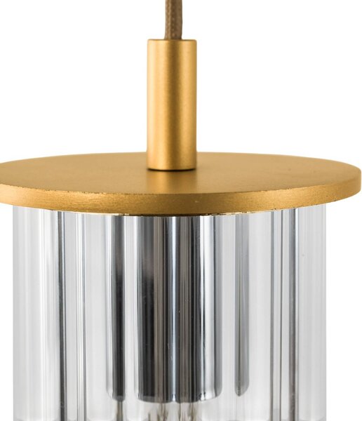 Lampa wisząca zewnętrzna Nora, złota/przezroczysta, IP44, szkło Nora Argon, możliwość ściemniania, mosiężny / złoty, szkło