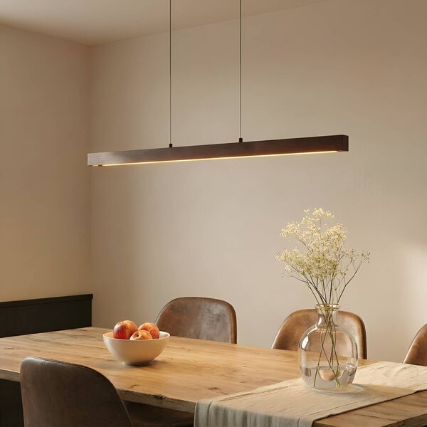 Lampa wisząca Nihalo Lucande, możliwość ściemniania, ciemne drewno, salon / jadalnia, drewno, dworkowy / rustykalny