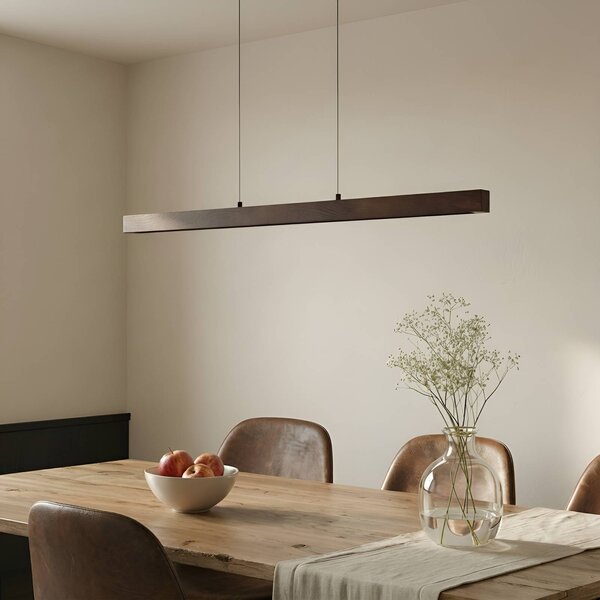 Lampa wisząca Nihalo Lucande, możliwość ściemniania, ciemne drewno, salon / jadalnia, drewno, dworkowy / rustykalny