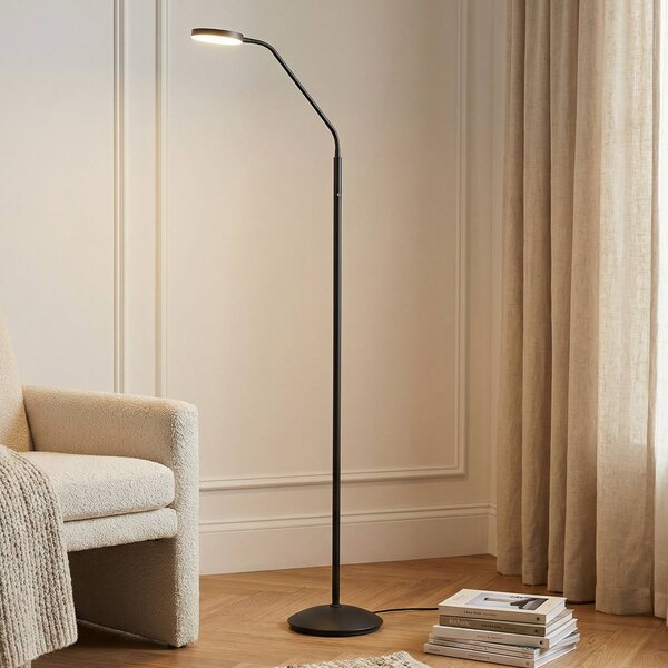 Lampa stojąca LED Elvyn Lindby, możliwość ściemniania, czarny, salon / jadalnia, metal, nowoczesny