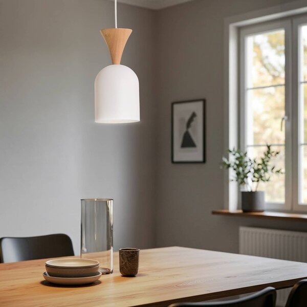 Lampa wisząca Nolan Lamkur, możliwość ściemniania, biały / opal, salon / jadalnia, metal, skandynawski