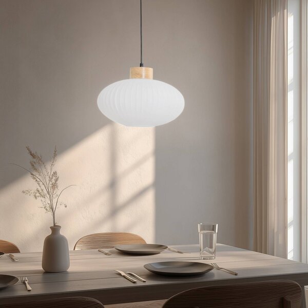 Lampa wisząca szklana Harmony Lamkur, możliwość ściemniania, biały / opal, salon / jadalnia, szkło, skandynawski