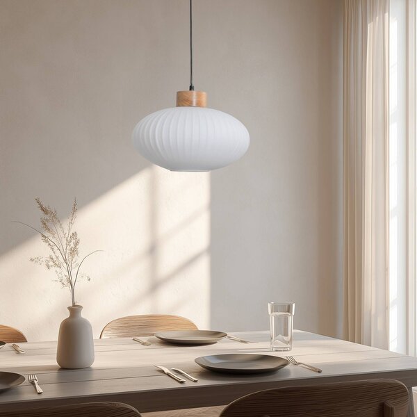 Lampa wisząca szklana Harmony Lamkur, możliwość ściemniania, biały / opal, salon / jadalnia, szkło, skandynawski