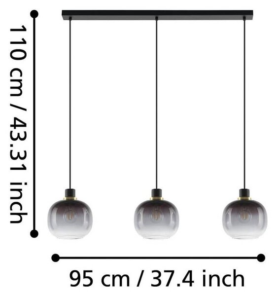 EGLO Lampa wisząca szklana Oilella, możliwość ściemniania, czarny, salon / jadalnia, szkło