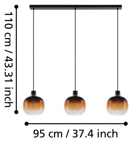 EGLO Lampa wisząca szklana Oilella, możliwość ściemniania, czarny, salon / jadalnia, szkło