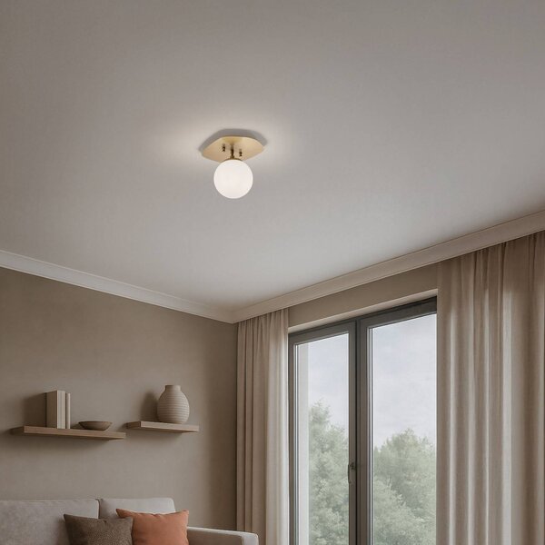 Lampa sufitowa Well Opviq, możliwość ściemniania, mosiężny / złoty, salon / jadalnia, szkło