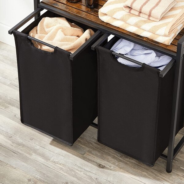 Kosz na bieliznę z półką BERGEN, 2x46l, czarna/brązowa Vasagle