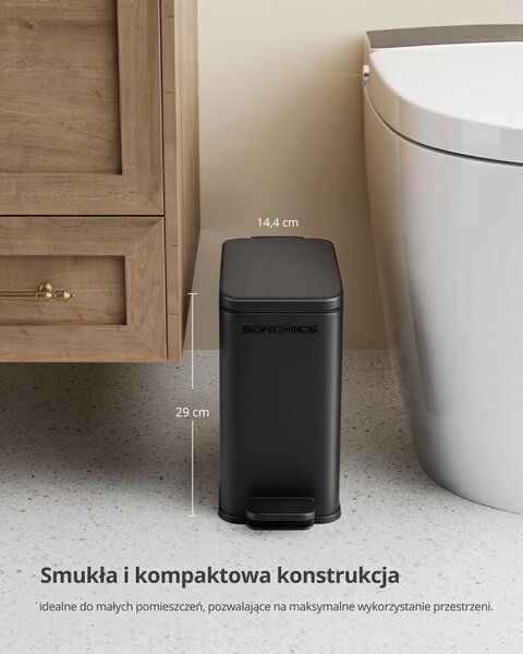Kosz na śmieci do łazienki NORD, 5 l, czarny SongmicsHome