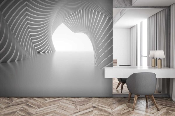Fototapeta Biały tunel z zakrzywionymi liniami, Fototapety Powiększające wnętrze, Popularne Fototapety, u02035 - Tapeko.pl