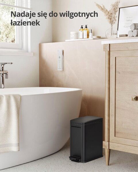 Kosz na śmieci do łazienki NORD, 5 l, czarny SongmicsHome