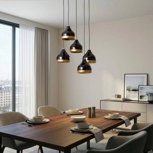 Lampa wisząca Yildo Opviq, możliwość ściemniania, czarny, salon / jadalnia, metal, nowoczesny