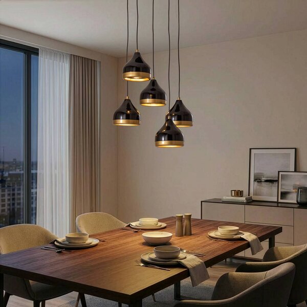 Lampa wisząca Yildo Opviq, możliwość ściemniania, czarny, salon / jadalnia, metal, nowoczesny