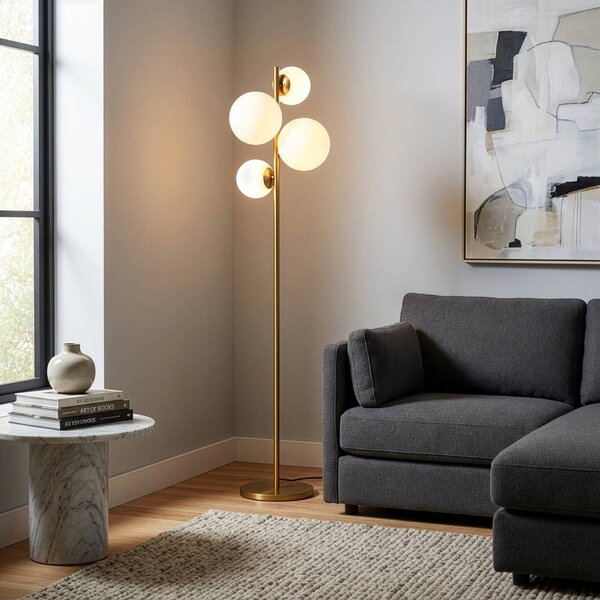 Lampa stojąca Fazli Opviq, mosiężny / złoty, salon / jadalnia, metal