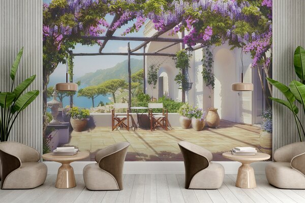 Fototapety Wisteria kwitnie na werandzie, Fototapety Kwiaty, u03904 : Uwalls.pl