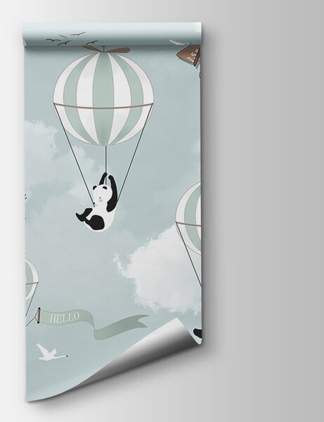 Fototapeta Pandy i balony na ogrzane powietrze na niebie, Fototapety Dziecięce, Popularne Fototapety, u04394 - Tapeko.pl