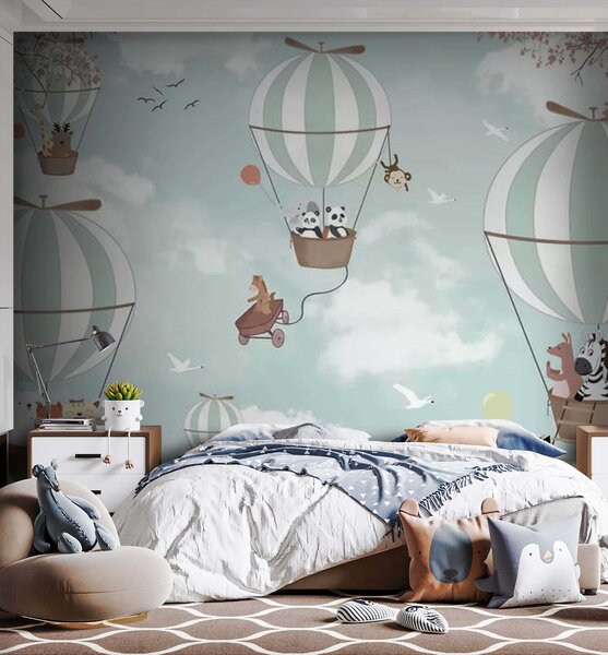 Fototapeta Pandy i balony na ogrzane powietrze na niebie, Fototapety Dziecięce, Popularne Fototapety, u04394 - Tapeko.pl