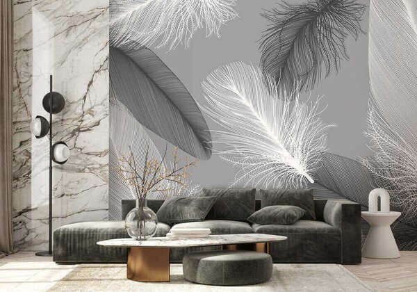 Fototapeta Delikatne pióra w miękkim monochromatycznym kolorze, Fototapety 3d, Popularne Fototapety, u04919 - Tapeko.pl