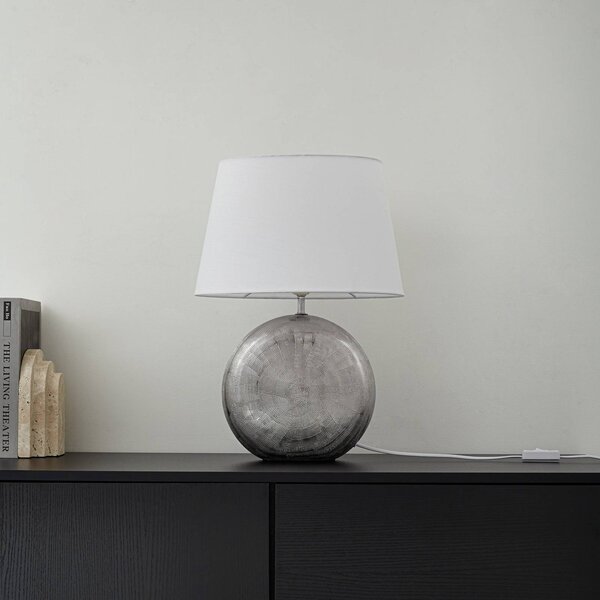 Lampa stołowa Florentino Lindby, biały / opal, salon / jadalnia, tkanina / materiał / jedwab
