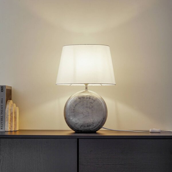 Lampa stołowa Florentino Lindby, biały / opal, salon / jadalnia, tkanina / materiał / jedwab