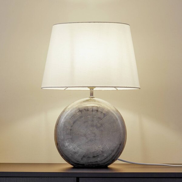 Lampa stołowa Florentino Lindby, biały / opal, salon / jadalnia, tkanina / materiał / jedwab