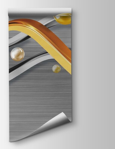 Fototapeta Metaliczne krzywizny z pływającymi kulami, Fototapety Powiększające wnętrze, Popularne Fototapety, u06161 - Tapeko.pl