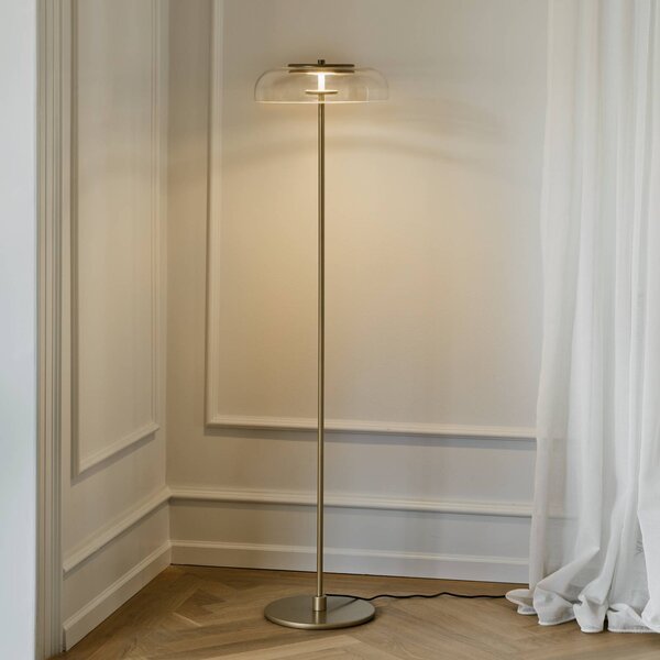 Nuura Aps Lampa stojąca LED Blossi, możliwość ściemniania, mosiężny / złoty, salon / jadalnia, metal, skandynawski