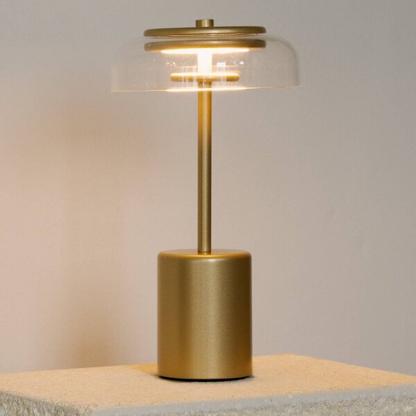 Nuura Lampa stołowa LED z akumulatorem Blossi, wysokość 26 cm, kolor możliwość ściemniania, mosiężny / złoty, metal, skandynawski