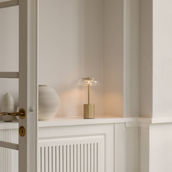 Nuura Lampa stołowa LED z akumulatorem Blossi, wysokość 26 cm, kolor możliwość ściemniania, mosiężny / złoty, metal, skandynawski