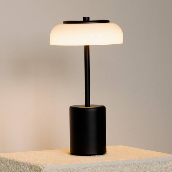Nuura Aps lampa stołowa LED z akumulatorem Blossi, wysokość 26 cm, czarna/opalowa możliwość ściemniania, czarny, metal, skandynawski